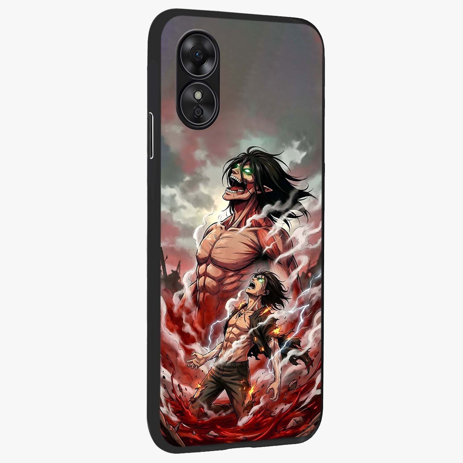 Titan Awakening Fury Glass Case upright view showcasing intense titan artwork with epic fantasy theme.