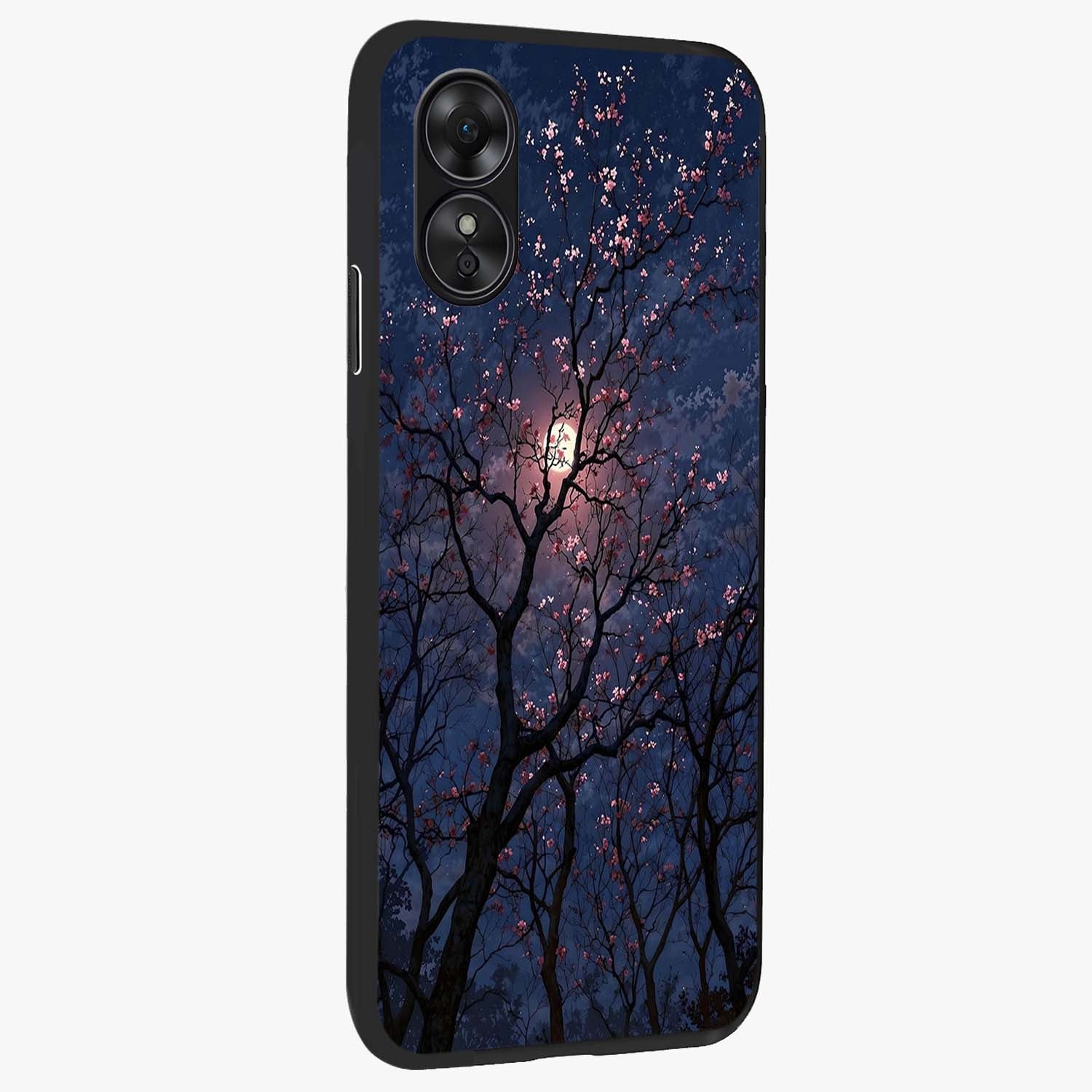 Twilight Sakura Serenade Glass Case upright view showcasing beautiful cherry blossom artwork with serene evening theme.