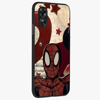 Web Warrior Vibes Glass Case upright view showcasing energetic superhero artwork with bold action theme.