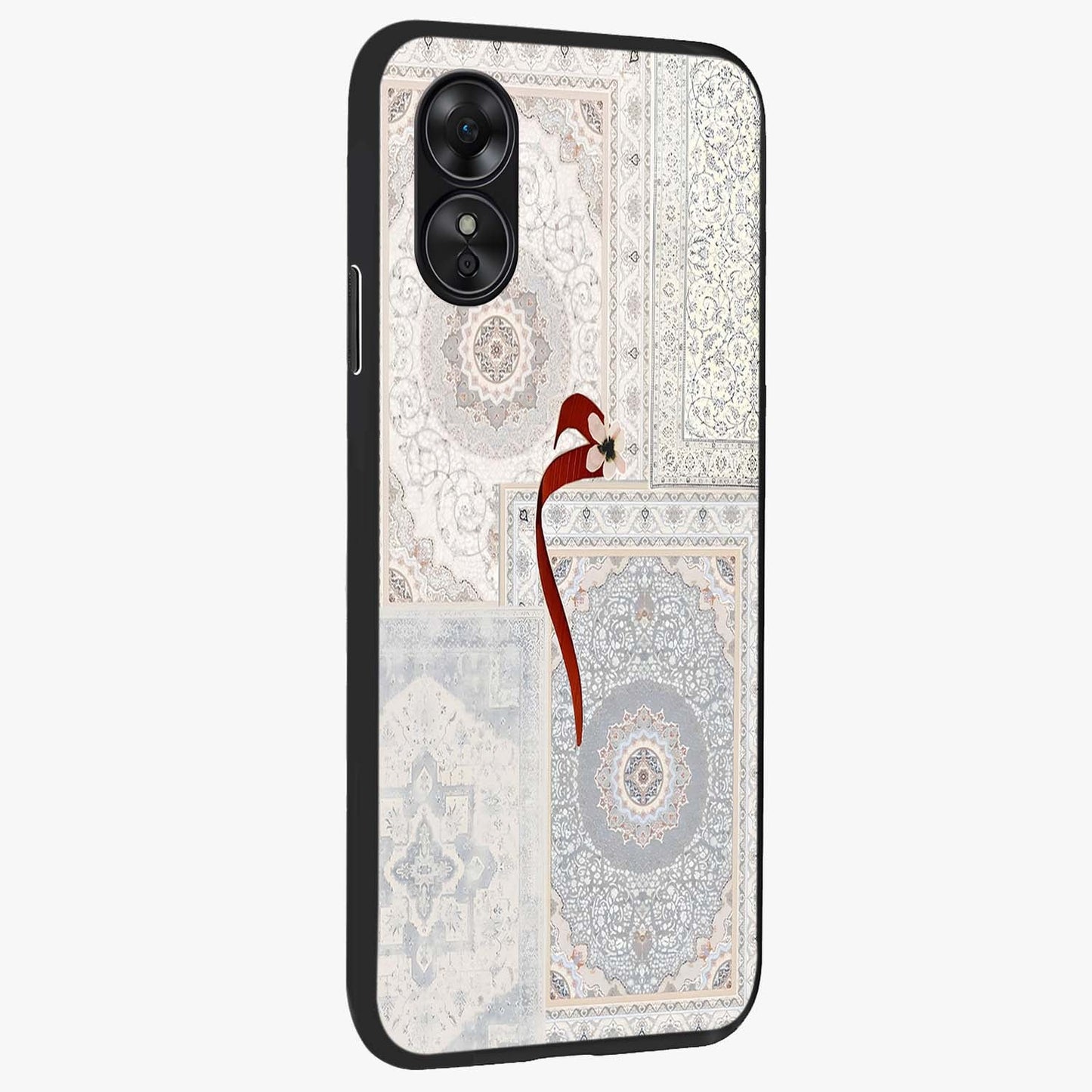 White Aesthetic Bow Glass Case upright view showcasing delicate ribbon bow artwork with cute minimalist theme.
