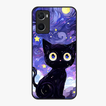 Abstract Cat Art Glass Case showing flat back view with artistic cat illustration and glossy glass finish.