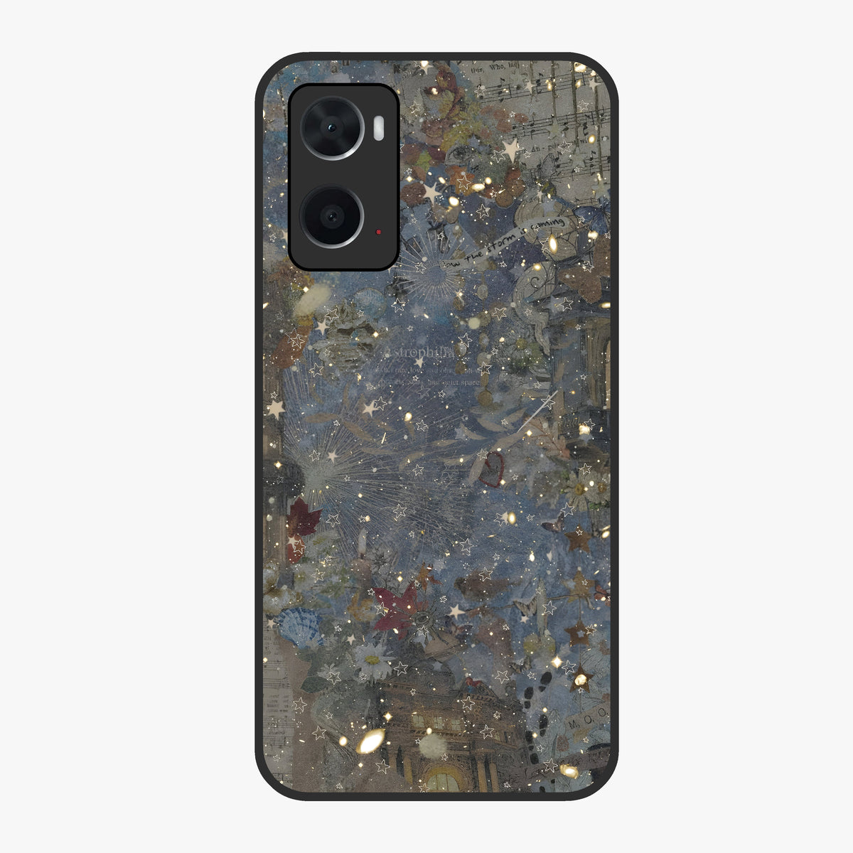 Aesthetic Astrolophia Glass Case showing flat back view with dreamy aesthetic design and glossy glass finish.