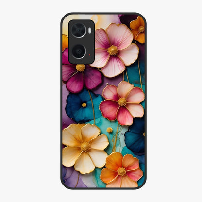Artlyn Grace Flower Pattern Glass Case showing flat back view with elegant floral pattern artwork and glossy glass finish.