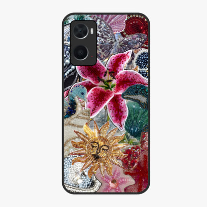 Beaded Garden Fantasy Glass Case showing flat back view with dreamy garden bead artwork and glossy glass finish.