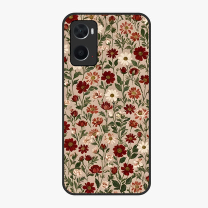 Biege Flower With Leaf Glass Case showing flat back view with soft beige floral artwork and glossy glass finish.