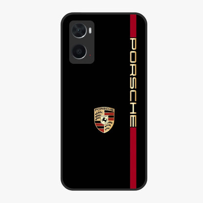 Black Minimal Porsche Glass Case showing flat back view with sleek minimal sports car artwork and glossy glass finish.