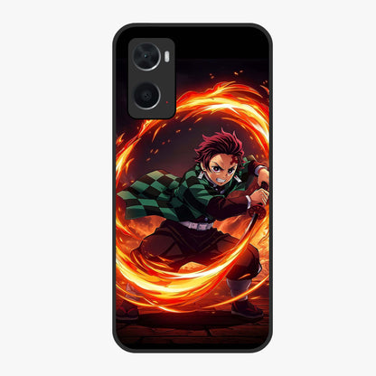 Blazing Sword Resolve Glass Case showing flat back view with fiery sword artwork and glossy glass finish.
