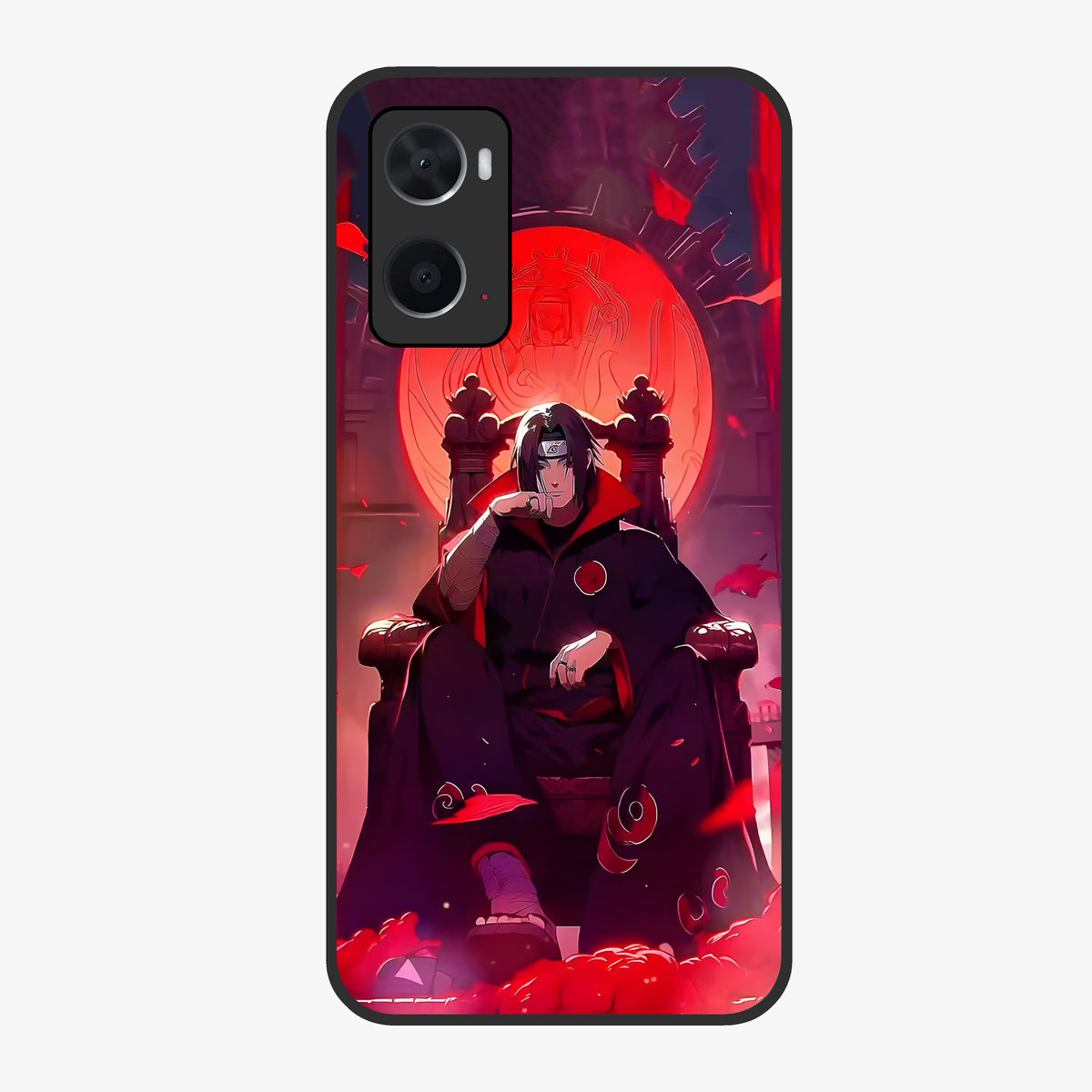 Blood Moon Sovereign Glass Case showing flat back view with mystical blood moon artwork and glossy glass finish.