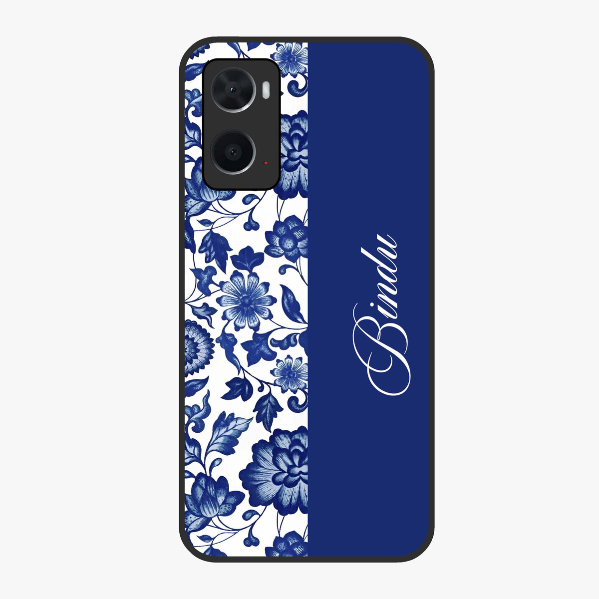 Blue Vintage Floral Pattern Glass Case upright view showcasing timeless floral illustration with vintage inspired style.