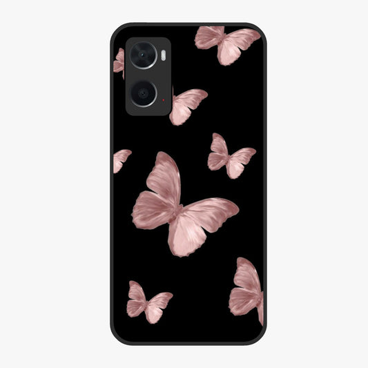 Butterfly Pattern Glass Case showing flat back view with elegant butterfly pattern artwork and glossy glass finish.