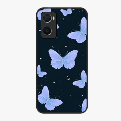 Butterfly With Stars Pattern Glass Case showing flat back view with butterfly and star pattern artwork and glossy glass finish.