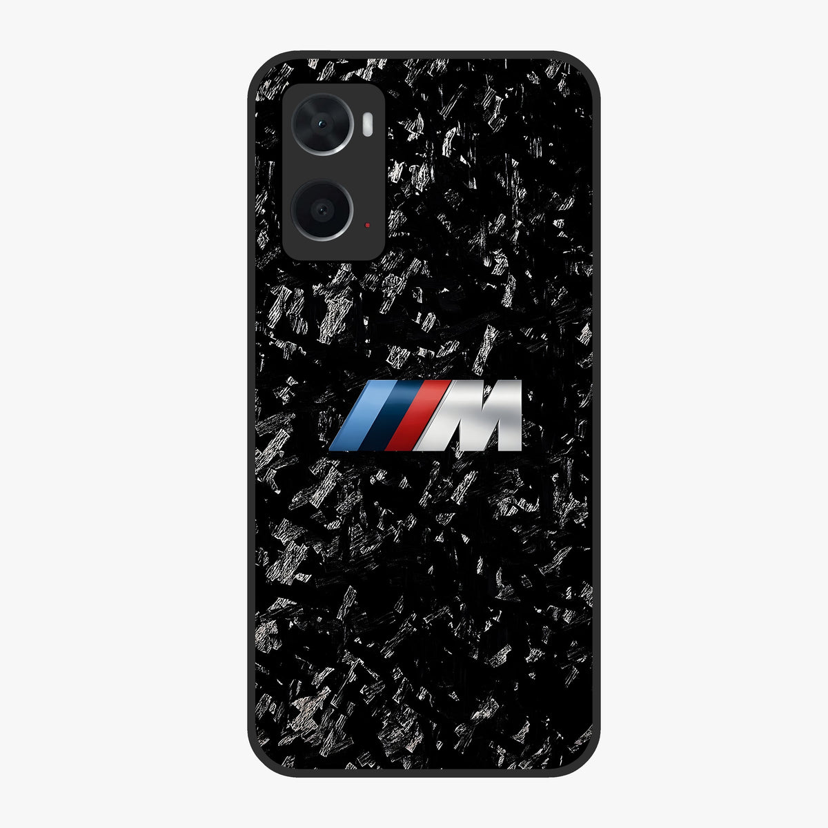 Carbon Speed Mark Glass Case showing flat back view with sporty carbon pattern artwork and glossy glass finish.