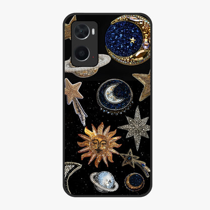 Celestial Gem Constellations Glass Case showing flat back view with sparkling constellation artwork and glossy glass finish.