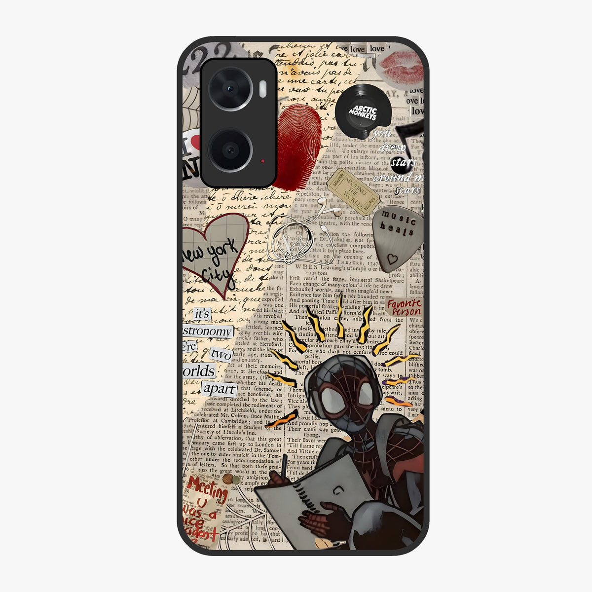City Dream Sketch Glass Case showing flat back view with artistic city skyline sketch artwork and glossy glass finish.
