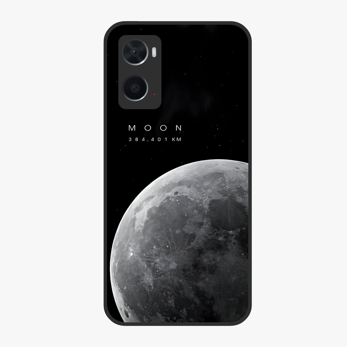 Cosmic Moon Glow Glass Case showing flat back view with glowing moon artwork and glossy glass finish.
