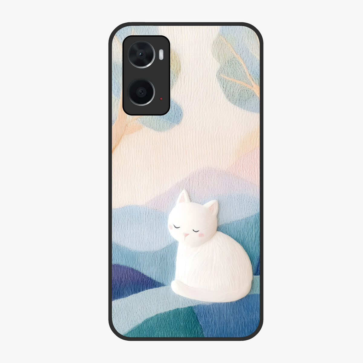 Cotton Dream Cat Glass Case showing flat back view with soft dreamy cat artwork and glossy glass finish.