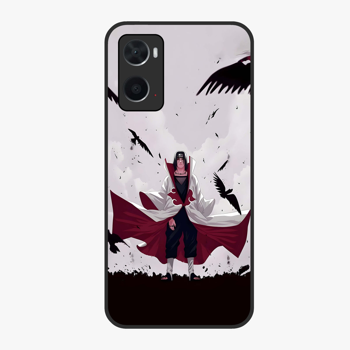 Crimson Crow Ascension Glass Case showing flat back view with mystical crow artwork and glossy glass finish.