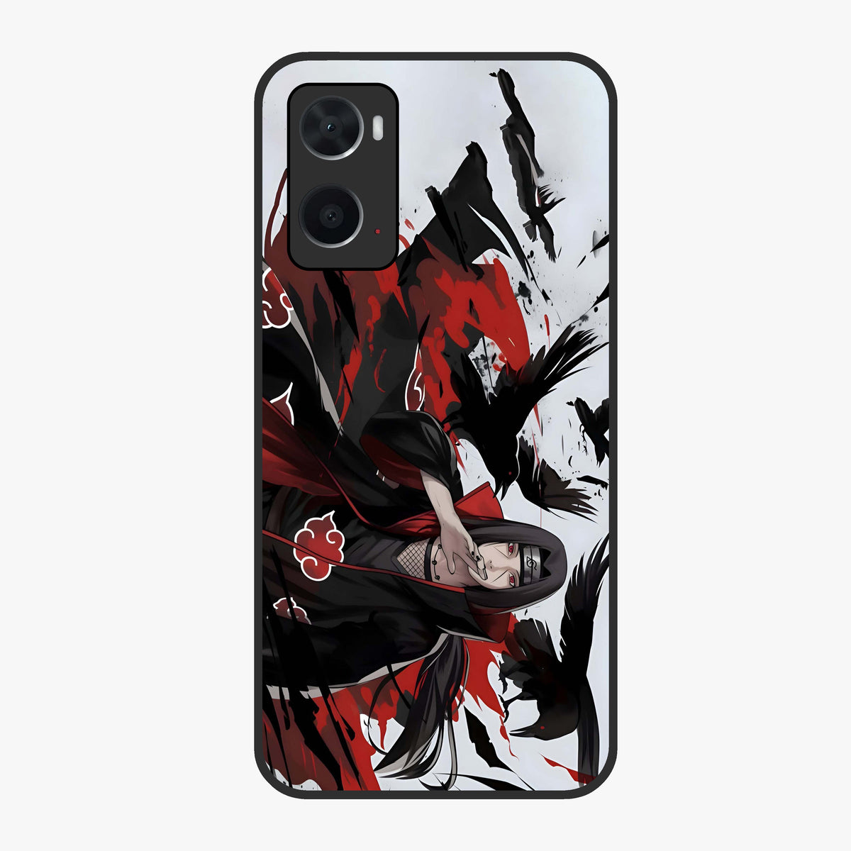 Crimson Crow Illusion Glass Case showing flat back view with artistic crow illusion artwork and glossy glass finish.