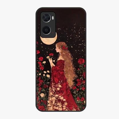 Crimson Dreams Glass Case showing flat back view with dreamy crimson artwork and glossy glass finish.