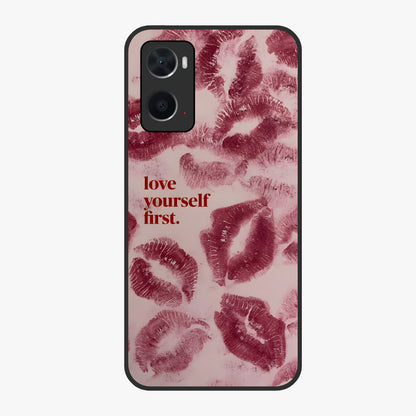 Crimson Kiss Love Glass Case showing flat back view with romantic crimson themed artwork and glossy glass finish.