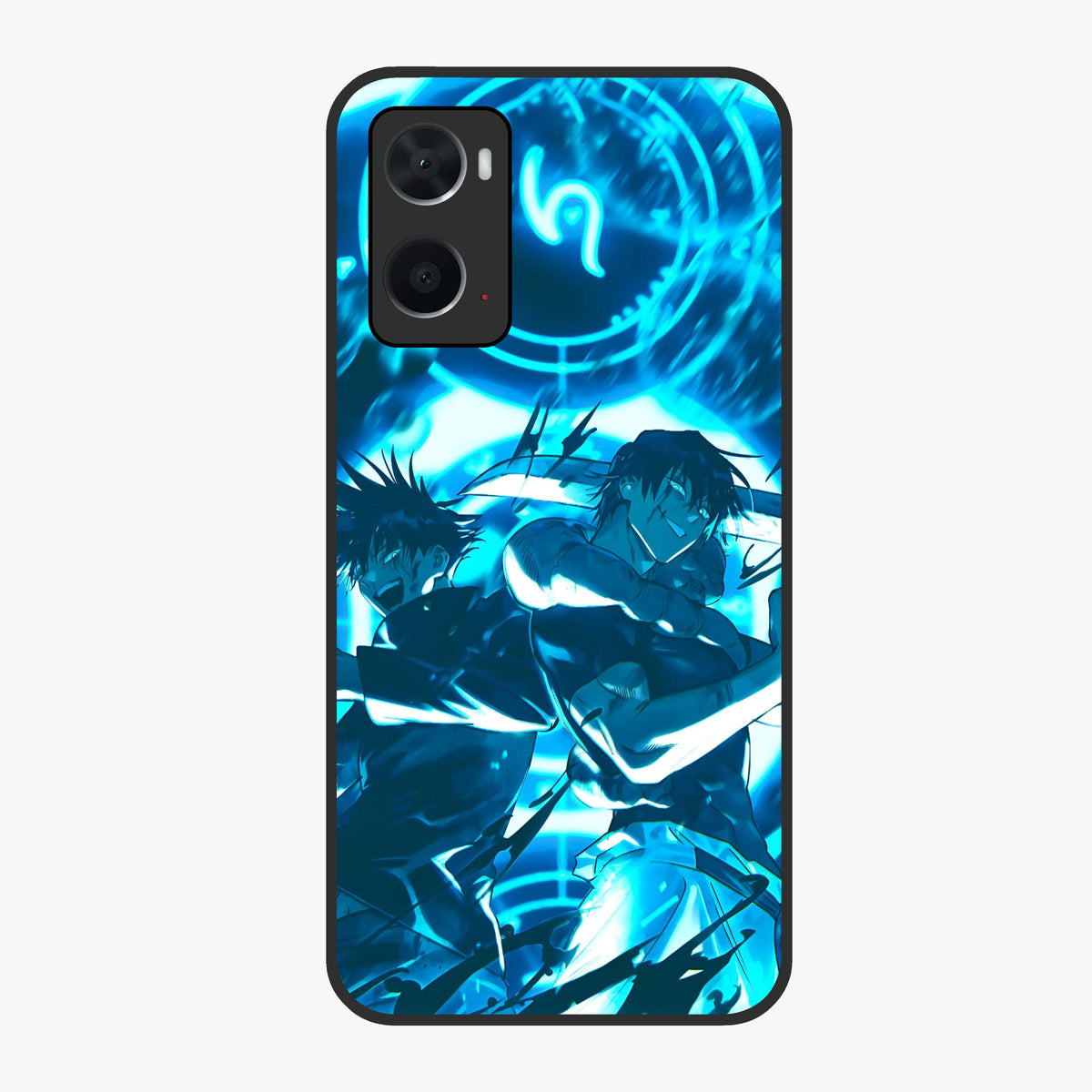 Cursed Energy Clash Glass Case showing flat back view with intense cursed energy artwork and glossy glass finish.