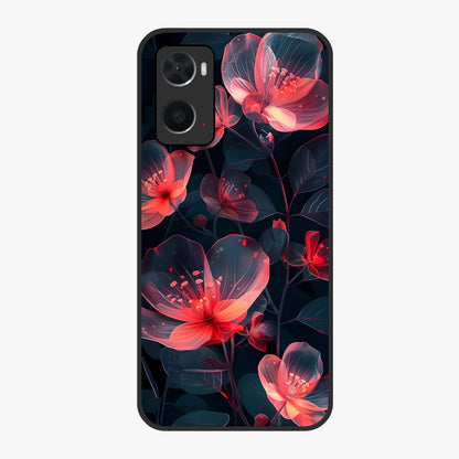 Dark Shade of Flower Glass Case showing flat back view with elegant dark floral artwork and glossy glass finish.