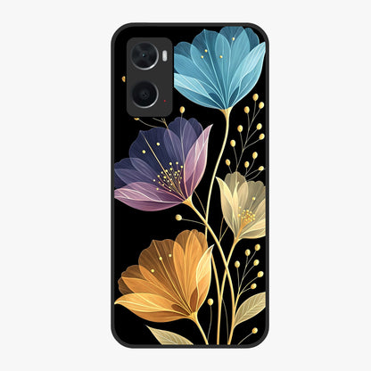 Delicate Multicolor Flowers Glass Case showing flat back view with vibrant floral artwork and glossy glass finish.