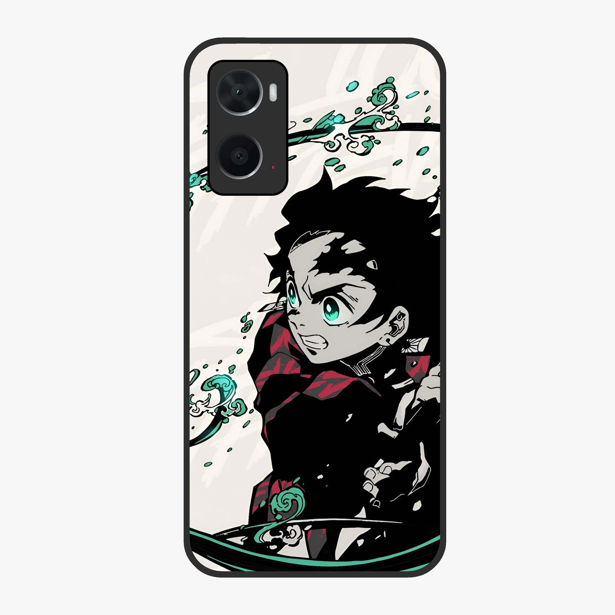 Demon Slayer Glass Case showing flat back view with bold anime inspired artwork and glossy glass finish.