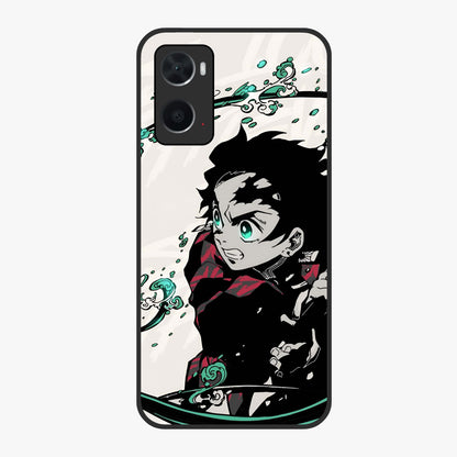 Demon Slayer Glass Case showing flat back view with bold anime inspired artwork and glossy glass finish.