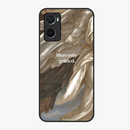 Divine Winged Grace Glass Case showing flat back view with elegant wing inspired artwork and glossy glass finish.