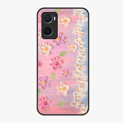 Dreamy Painted Garden Glass Case showing flat back view with artistic painted floral garden artwork and glossy glass finish.