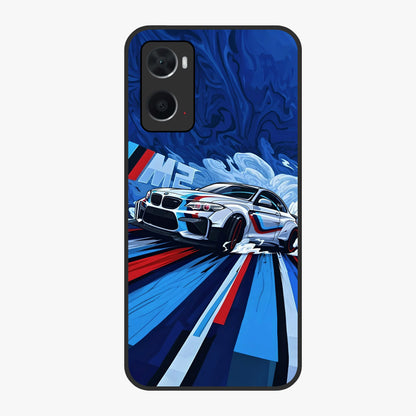 Drift Power Rush Glass Case showing flat back view with dynamic racing inspired artwork and glossy glass finish.
