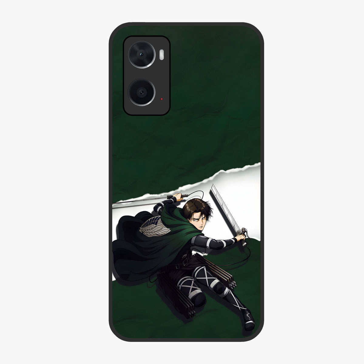 Emerald War Vanguard Glass Case showing flat back view with powerful warrior themed artwork and glossy glass finish.
