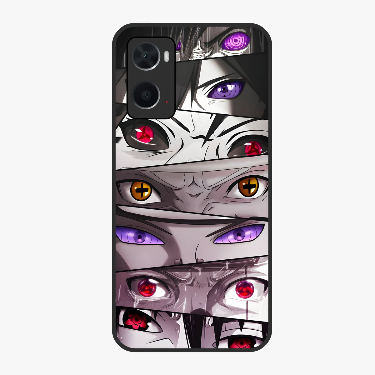 Eyes of Destiny Glass Case showing flat back view with striking eye themed artwork and glossy glass finish.