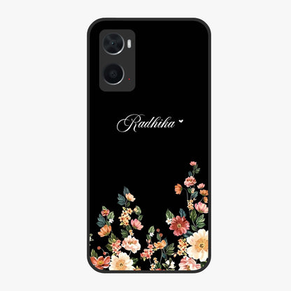 Floral Design With a Custom Personalized Name Glass Case showing flat back view with floral artwork and personalized name design.