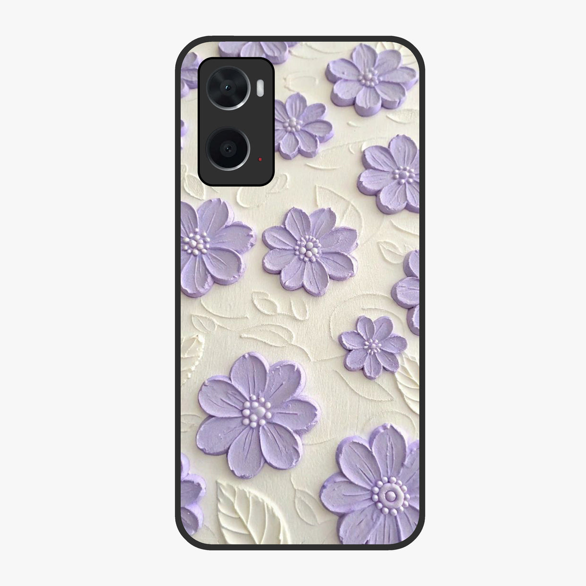 Floral Wall Art With Purple Flowers Glass Case showing flat back view with purple flower artwork and glossy glass finish.