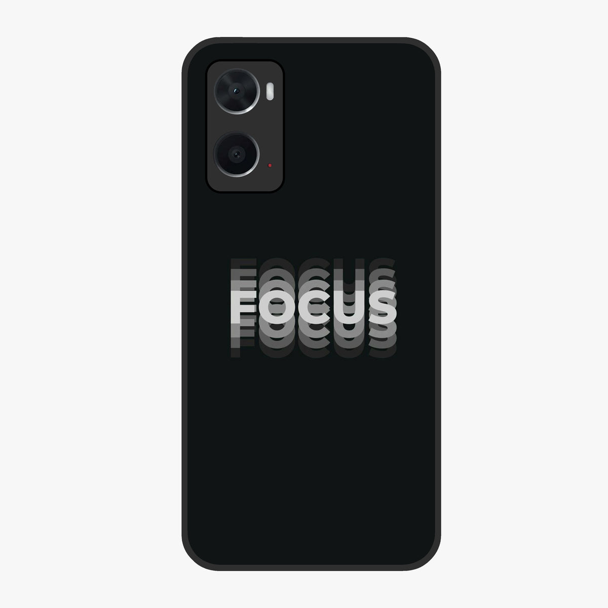 Focus Mode On Glass Case showing flat back view with bold motivational typography design and glossy glass finish.