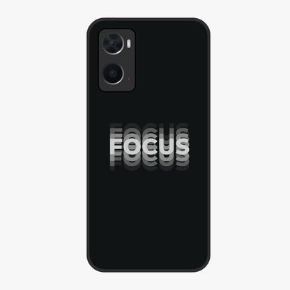 Focus Mode On Glass Case showing flat back view with bold motivational typography design and glossy glass finish.