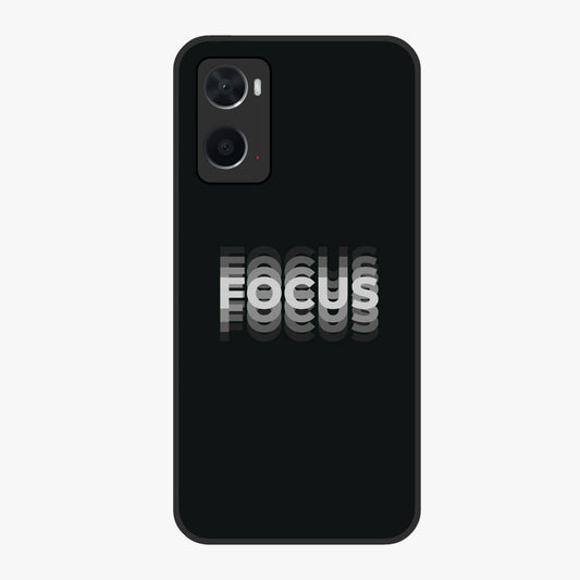 Focus Mode On Glass Case showing flat back view with bold motivational typography design and glossy glass finish.