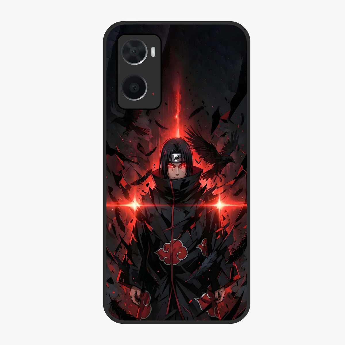 Focused Blade Discipline Glass Case showing flat back view with warrior sword themed artwork and glossy glass finish.