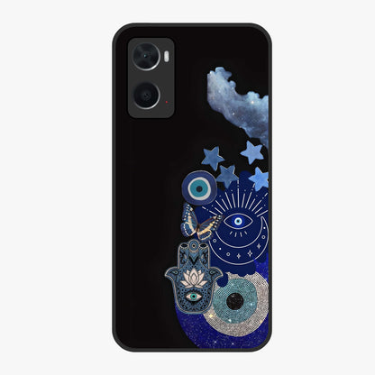 Galactic Charm Cluster Glass Case showing flat back view with glowing celestial charm artwork and glossy glass finish.