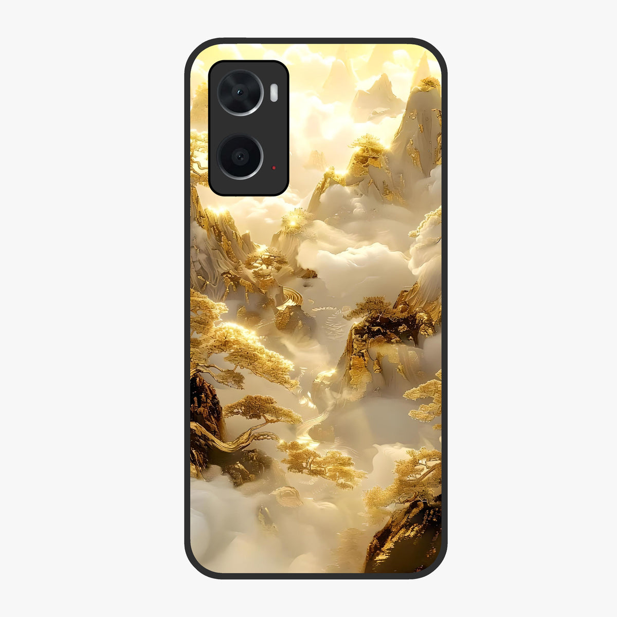 Gates Of Illumination Glass Case showing flat back view with mystical illuminated gate artwork and glossy glass finish.