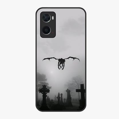 Graveyard Shadow Descent Glass Case showing flat back view with dark graveyard themed artwork and glossy glass finish.