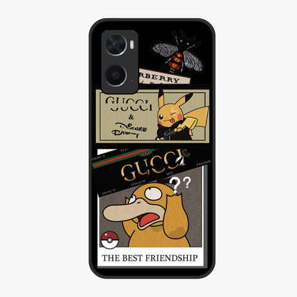 Gucci Play Mashup Glass Case showing flat back view with luxury inspired graphic artwork and glossy glass finish.