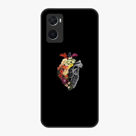 Heart With Flowers Glass Case showing flat back view with heart shaped floral artwork and glossy glass finish.