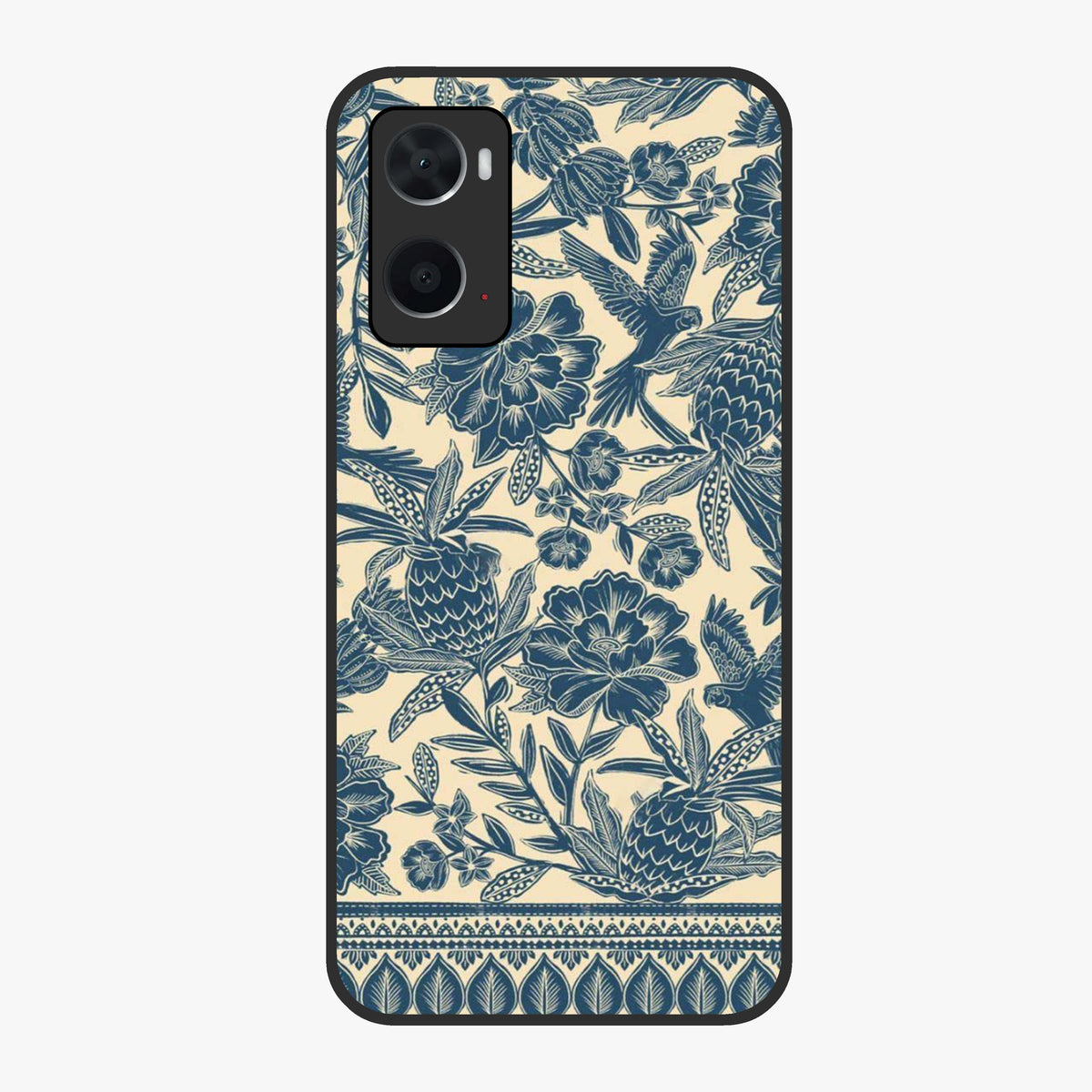 Heirloom Wild Bloom Glass Case showing flat back view with vintage inspired wild flower artwork and glossy glass finish.