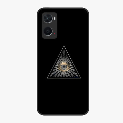 Illuminati Evil Glass Case showing flat back view with mysterious illuminati symbol artwork and glossy glass finish.