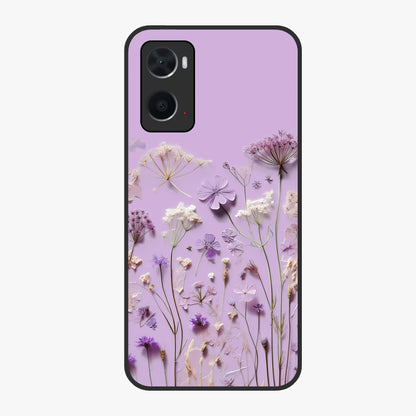 Lavender Blossom Dream Glass Case showing flat back view with soft lavender floral artwork and glossy glass finish.