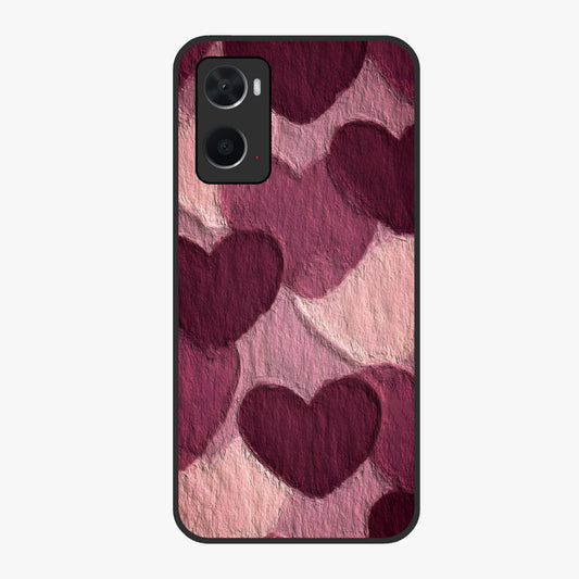 Layered Paper Hearts Glass Case showing flat back view with layered paper heart artwork and glossy glass finish.