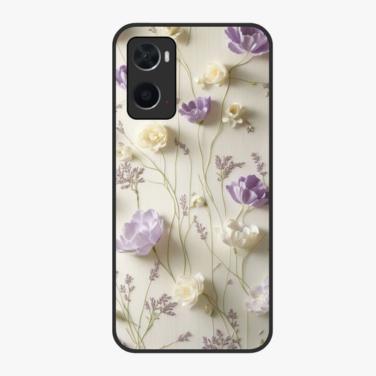 Lilac Breeze Harmony Glass Case showing flat back view with soft lilac themed artwork and glossy glass finish.